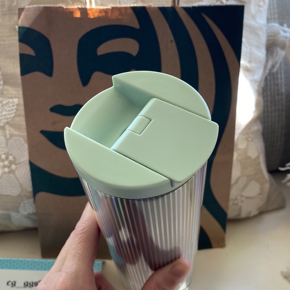 Iridescent Holographic stripes Stainless Steel Insulated Silver Mint Blue Top - Picture 5 of 10